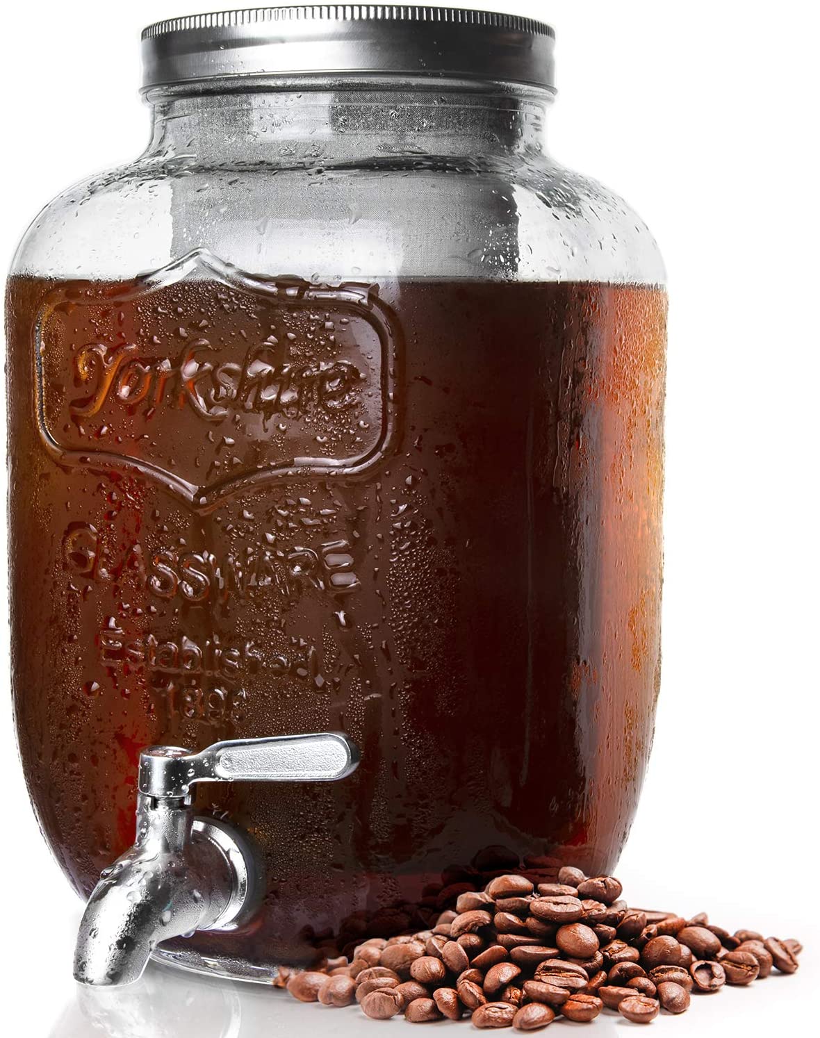 Kitchentoolz 1 Gallon Premium Cold Brew Coffee Maker - 4 Quart Strong Glass Dispenser with Metal Spigot Dispenser, Metal Filter and Airtight